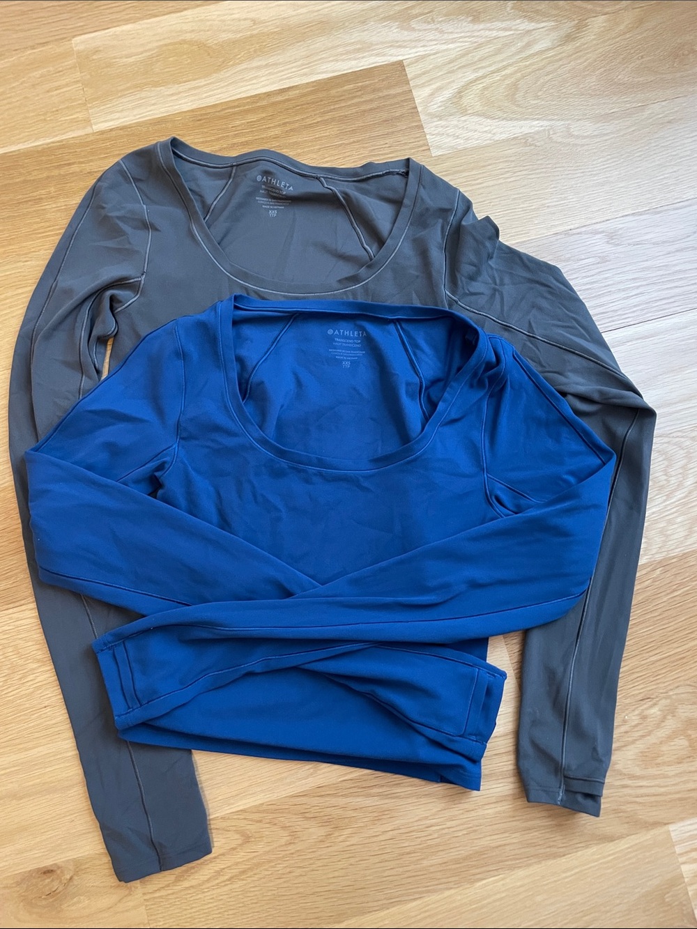 Athleta Long Sleeve Scoop-Neck Tops - Cobalt Blue & Charcoal